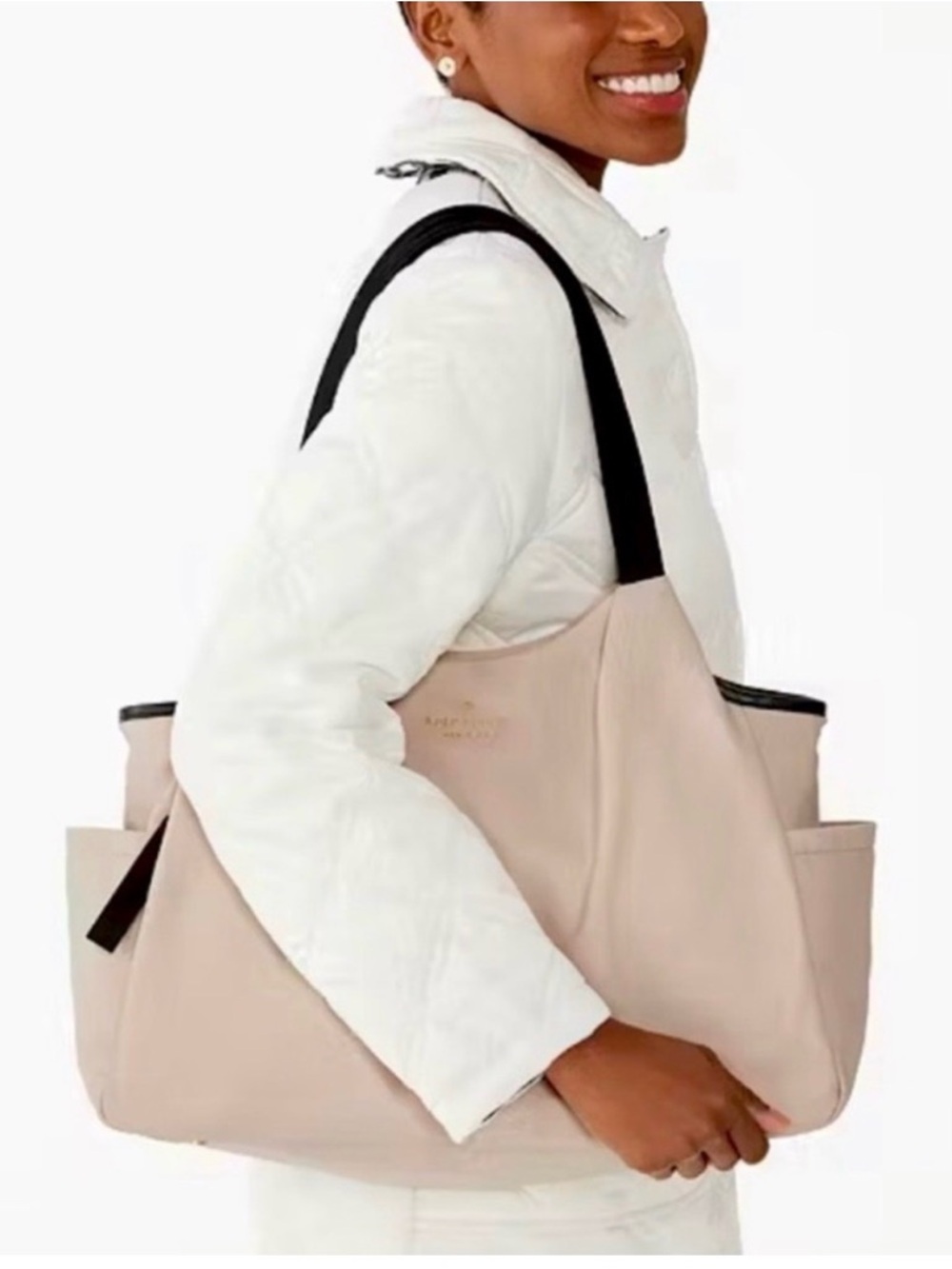kate spade Blush Tote with Black Straps and Side Pockets
